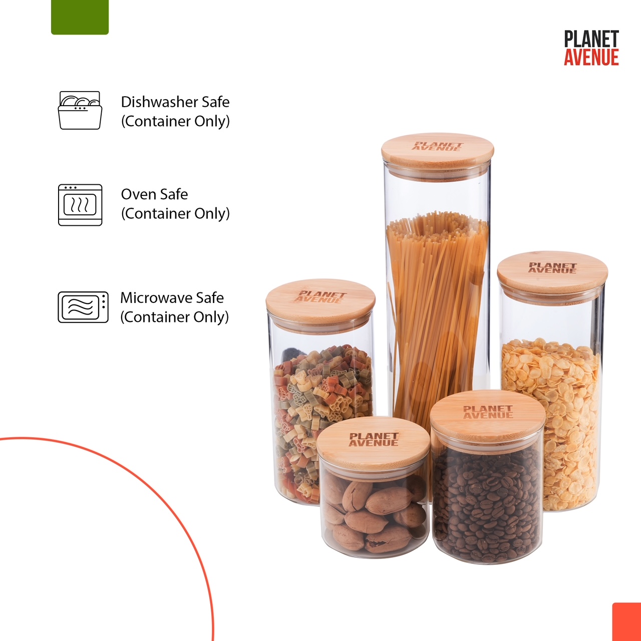 5-Piece Tall Glass Food Containers with Bamboo Covers